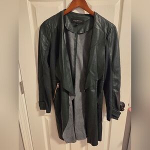 Marc New York Green Faux Leather Trench Coat Draped Lapels Gold Hardware Size XS